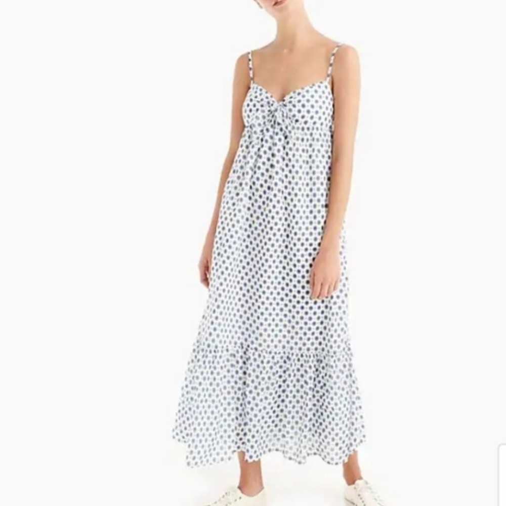 J. Crew Tie-Front Tiered Cotton Voile Maxi Beach Dress Medallion Print Small